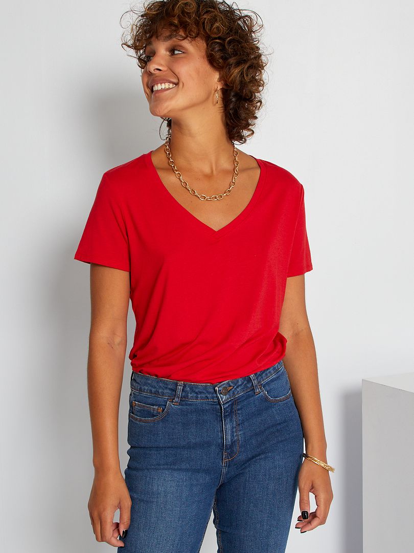 Tee-shirt basique couleur unie Rouge - Kiabi