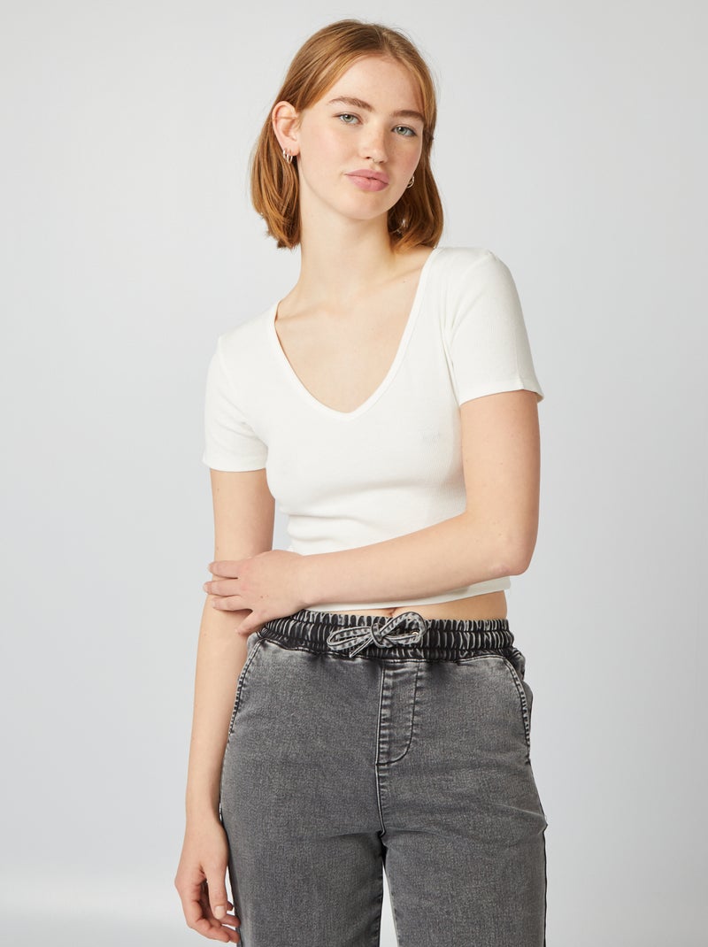 Tee-shirt basique crop top blanc - Kiabi