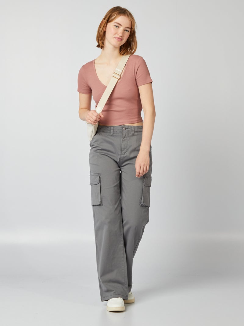 Tee-shirt basique crop top Marron brique - Kiabi