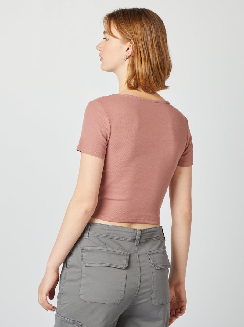 Tee-shirt basique crop top Marron brique - Kiabi