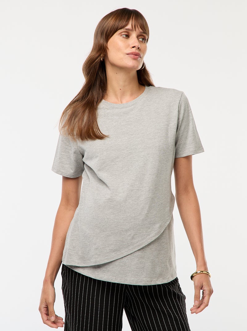 Tee-shirt basique d'allaitement Gris - Kiabi