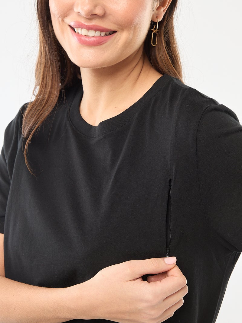 Tee-shirt basique d'allaitement manches courtes Noir - Kiabi