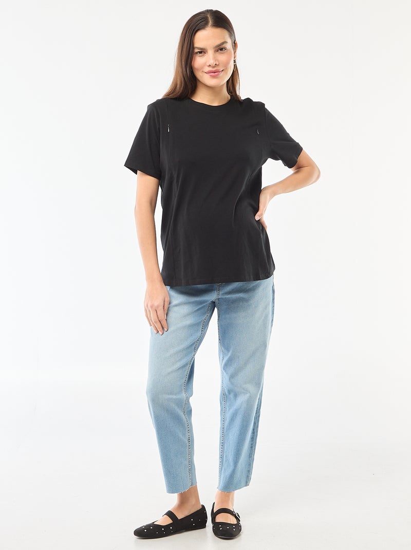 Tee-shirt basique d'allaitement manches courtes Noir - Kiabi
