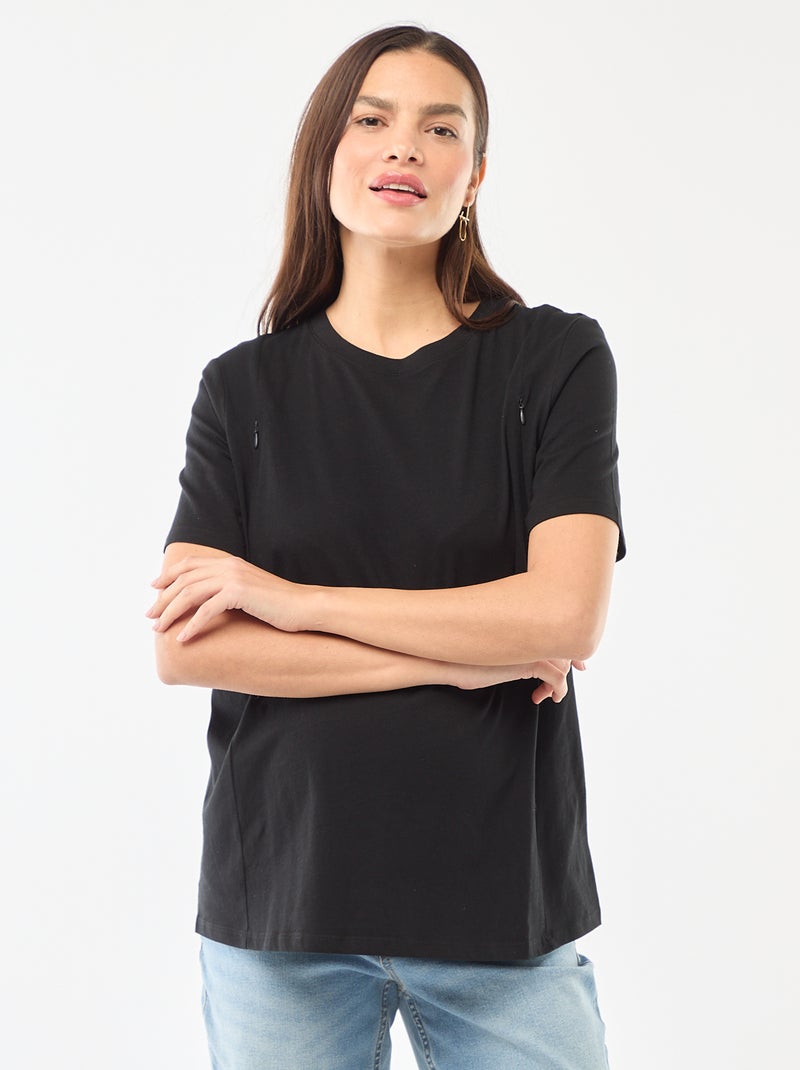 Tee-shirt basique d'allaitement manches courtes Noir - Kiabi