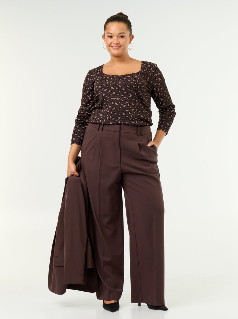Tee-shirt basique en rib Marron - Kiabi