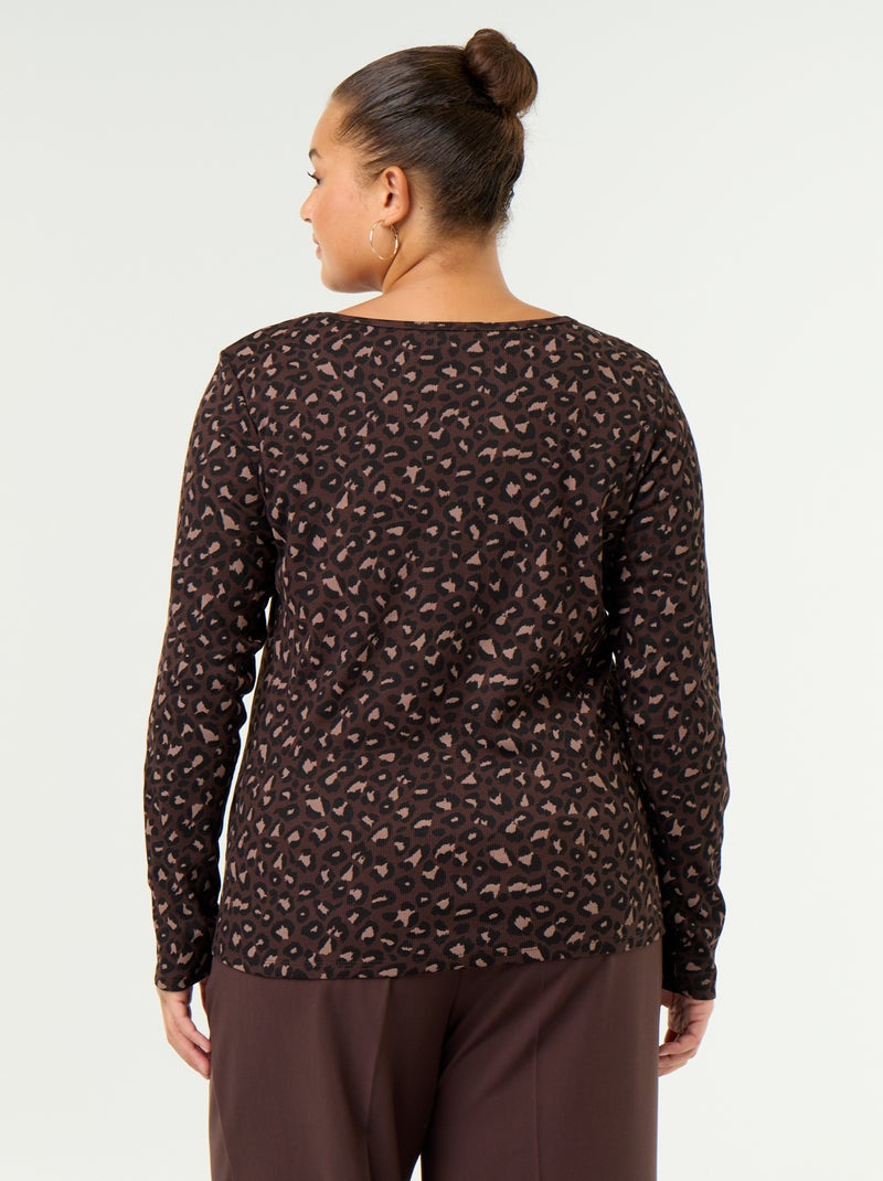 Tee-shirt basique en rib Marron - Kiabi
