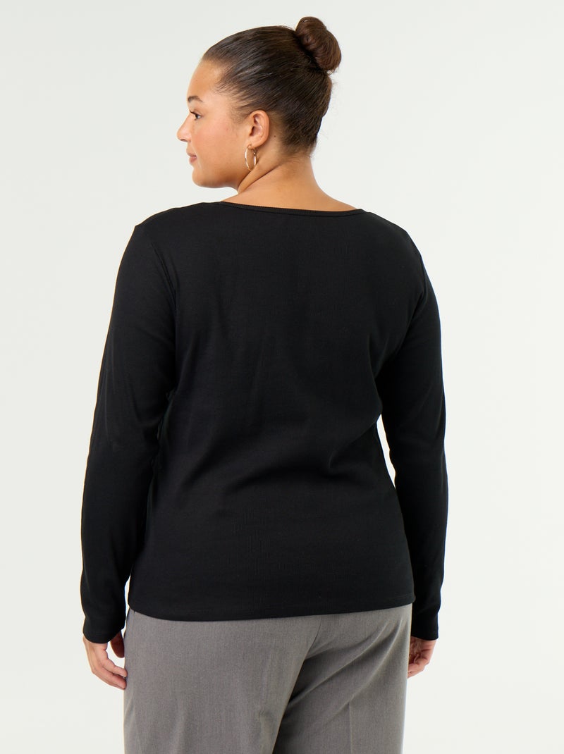 Tee-shirt basique en rib Noir - Kiabi