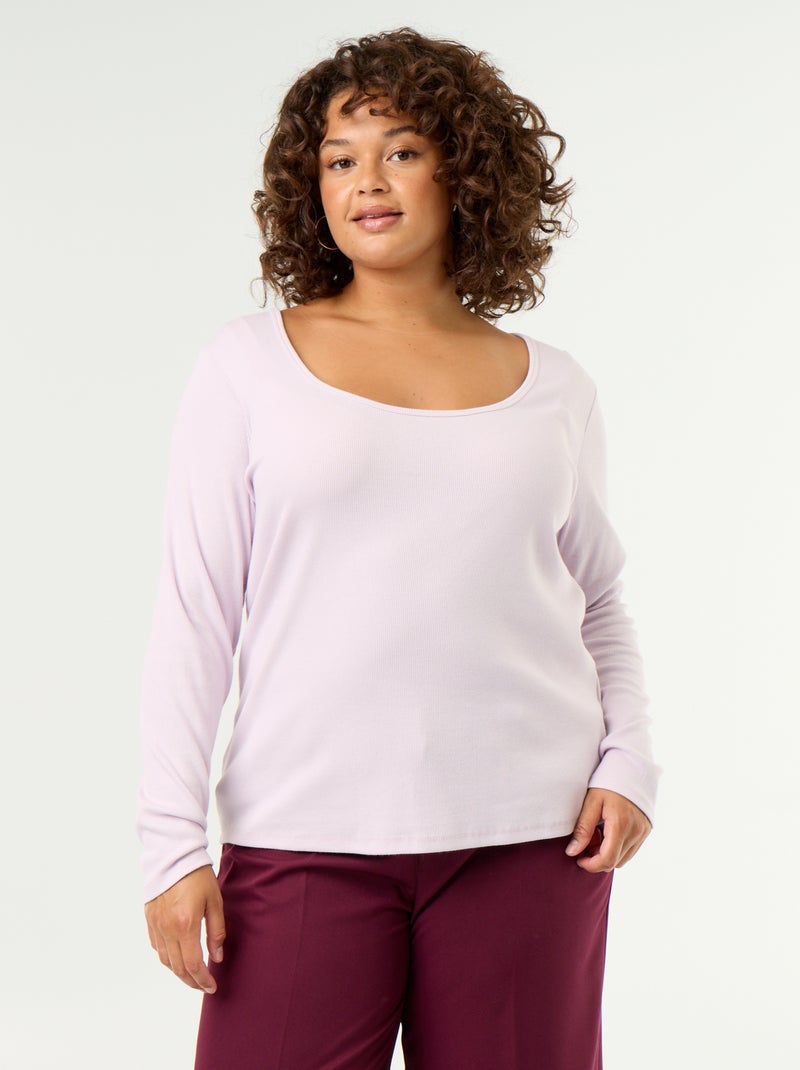 Tee-shirt basique en rib Violet - Kiabi
