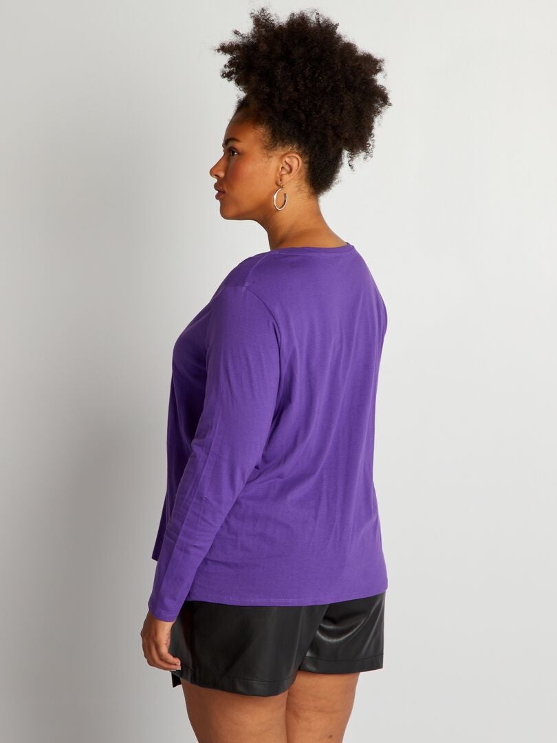 T-Shirt Femme Manches Longues - Coton Violet - Taille S - Occasion Très Bon État - Tee Shop
