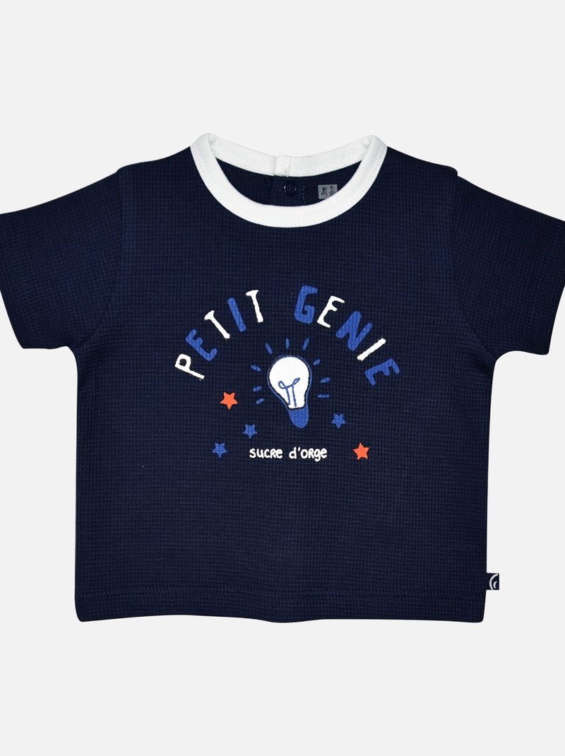 TEE SHIRT BERMUDA LILOUAN MAILLE FANTAISIE BEBE Bleu - Kiabi