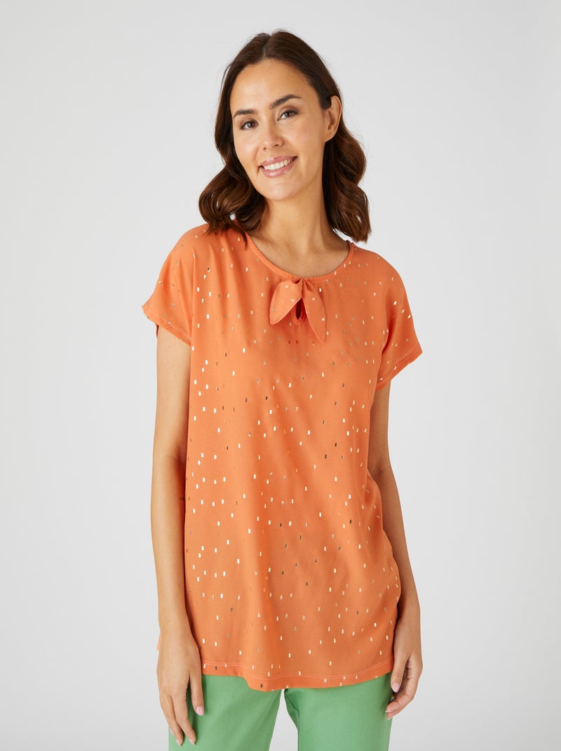 Tee-shirt bi-matière à motifs brillants, manches courtes - Damart Abricot - Kiabi