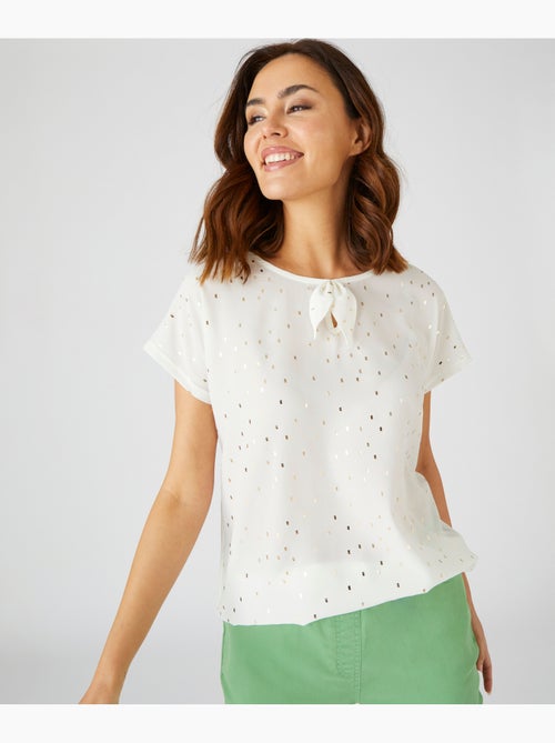 Tee-shirt bi-matière à motifs brillants, manches courtes - Damart - Kiabi