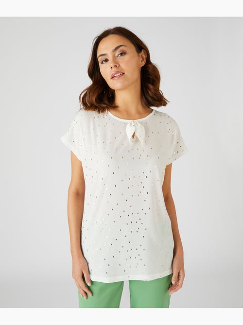 Tee-shirt bi-matière à motifs brillants, manches courtes - Damart - Kiabi