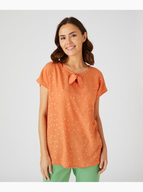 Tee-shirt bi-matière à motifs brillants, manches courtes - Damart - Kiabi