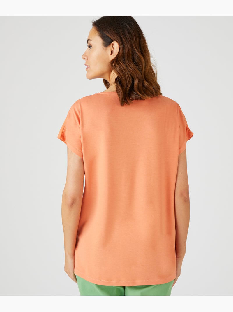 Tee-shirt bi-matière à motifs brillants, manches courtes - Damart Orange - Kiabi