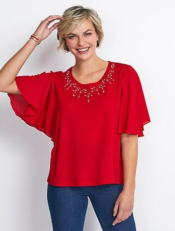 Tee-shirt bi-matière manches 3/4 papillon