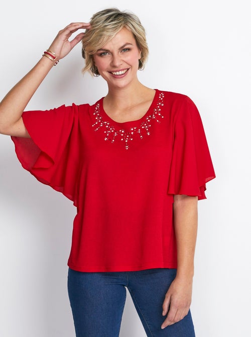 Tee-shirt bi-matière manches 3/4 papillon - Kiabi