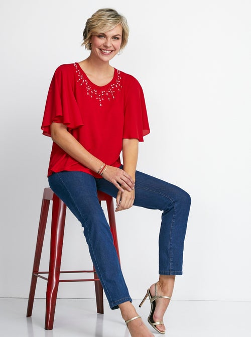 Tee-shirt bi-matière manches 3/4 papillon - Kiabi