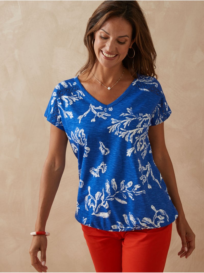 Tee-shirt blousant fantaisie - DAXON Bleu Multicolore - Kiabi