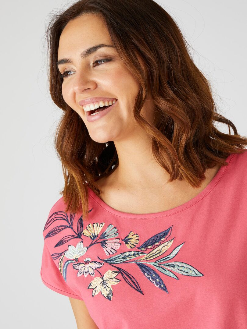 T-shirt Femme Brodé 100% Coton - Taille XL (42/44) - Motif Femme Au Chapeau - Neuf Sans étiquette