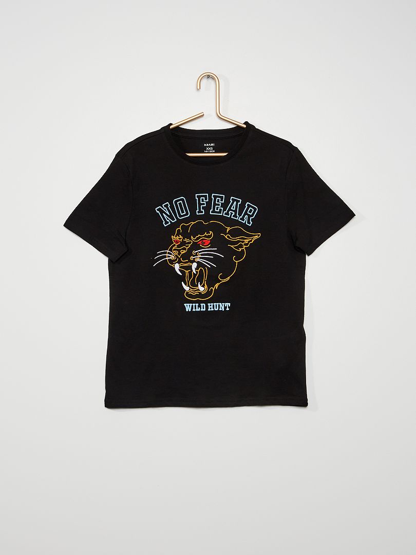 Tee-shirt brodé 'panthère' noir - Kiabi