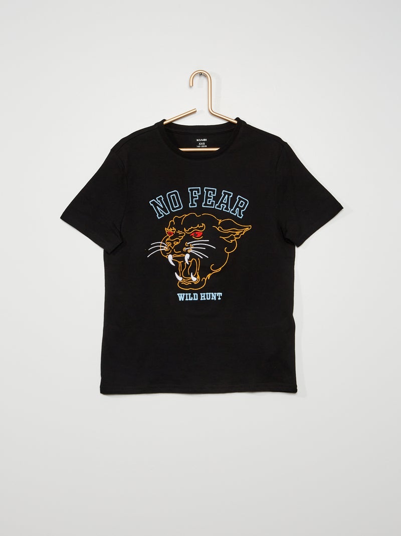 Tee-shirt brodé 'panthère' noir - Kiabi