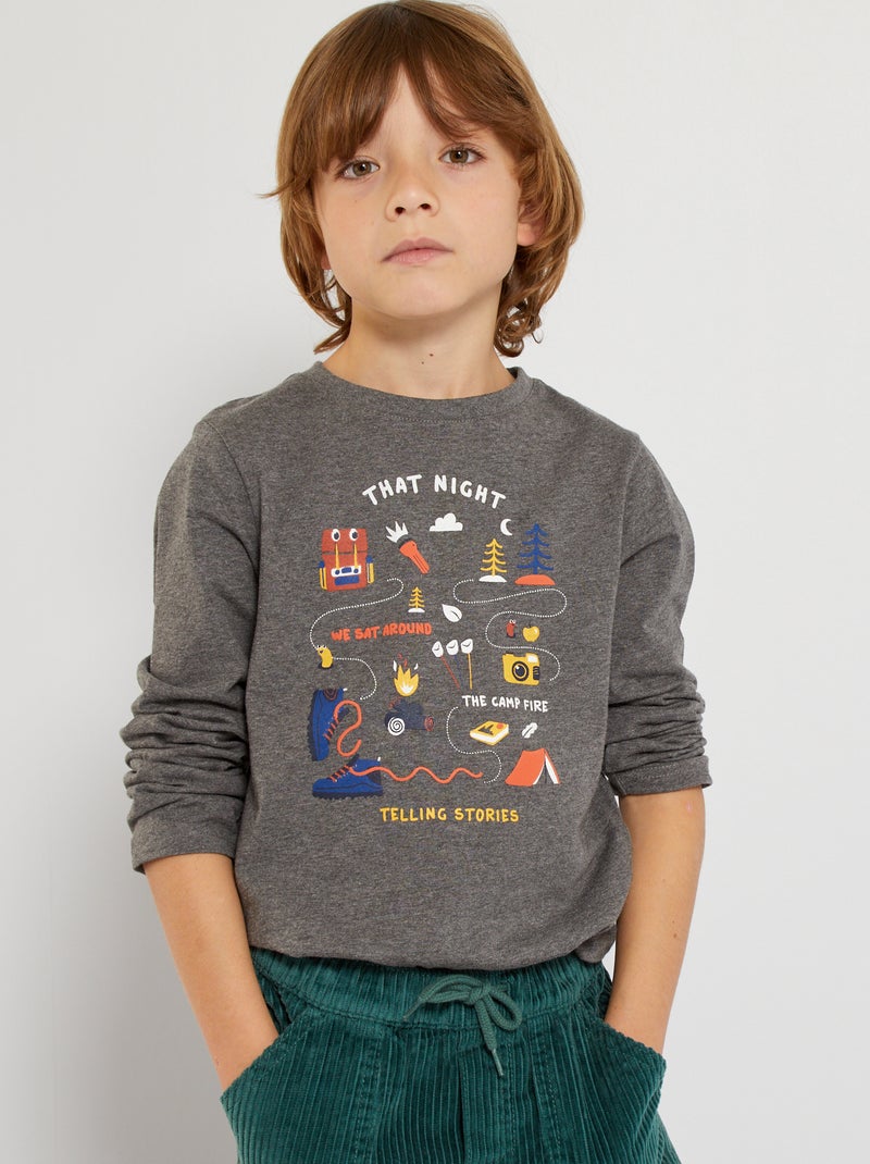 Tee-shirt 'camping' gris - Kiabi
