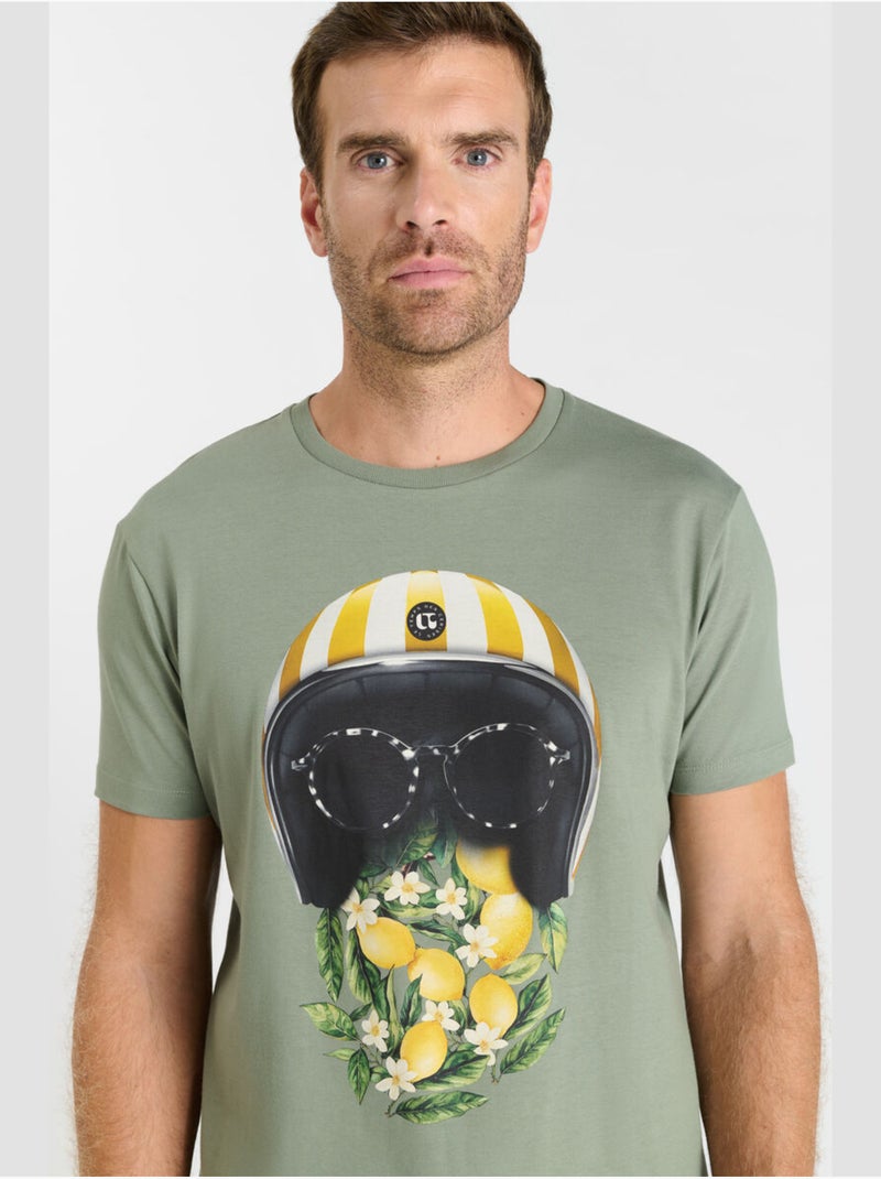 Tee-Shirt CAMPNOU 'Le Temps Des Cerises' Kaki - Kiabi