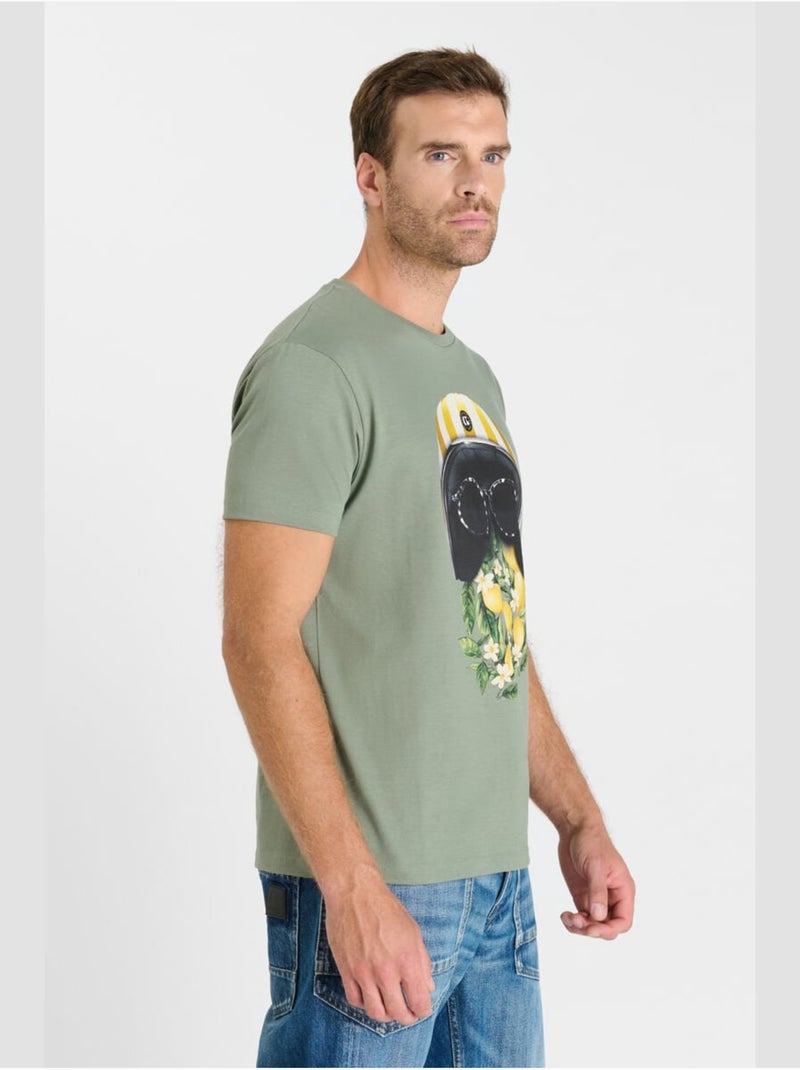Tee-Shirt CAMPNOU 'Le Temps Des Cerises' Kaki - Kiabi