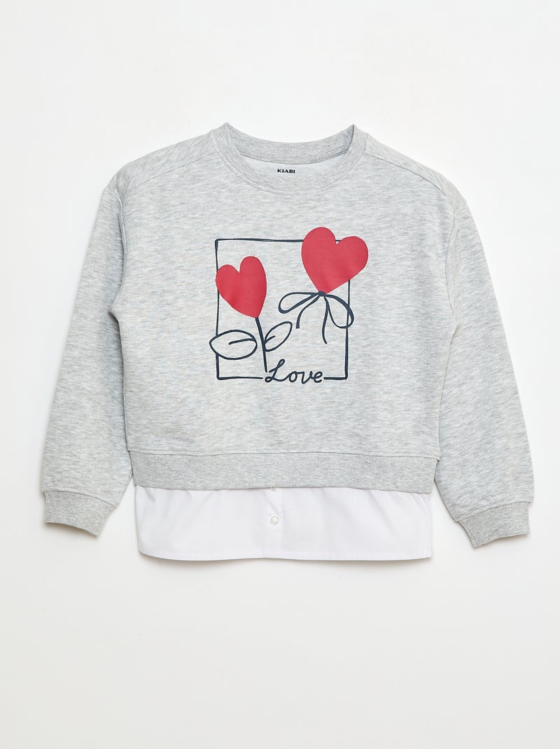 Tee-shirt chemise effet 2 en 1 Gris - Kiabi