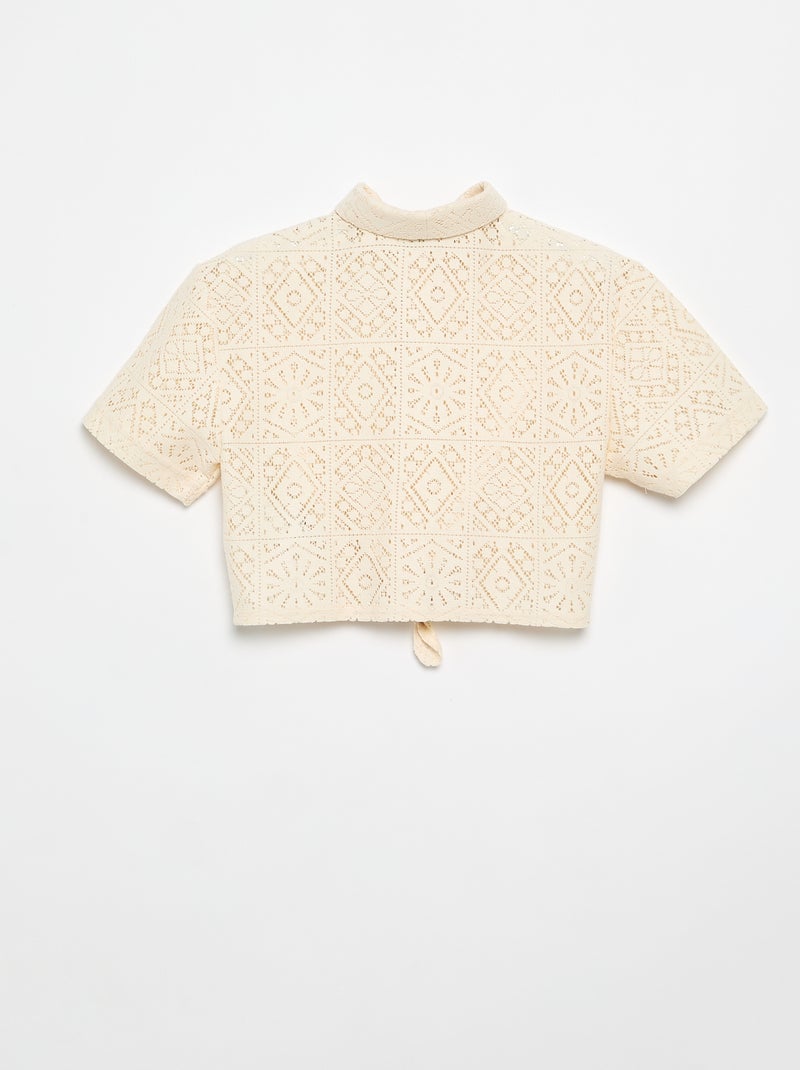 Tee-shirt chemisier en crochet ajouré Blanc - Kiabi