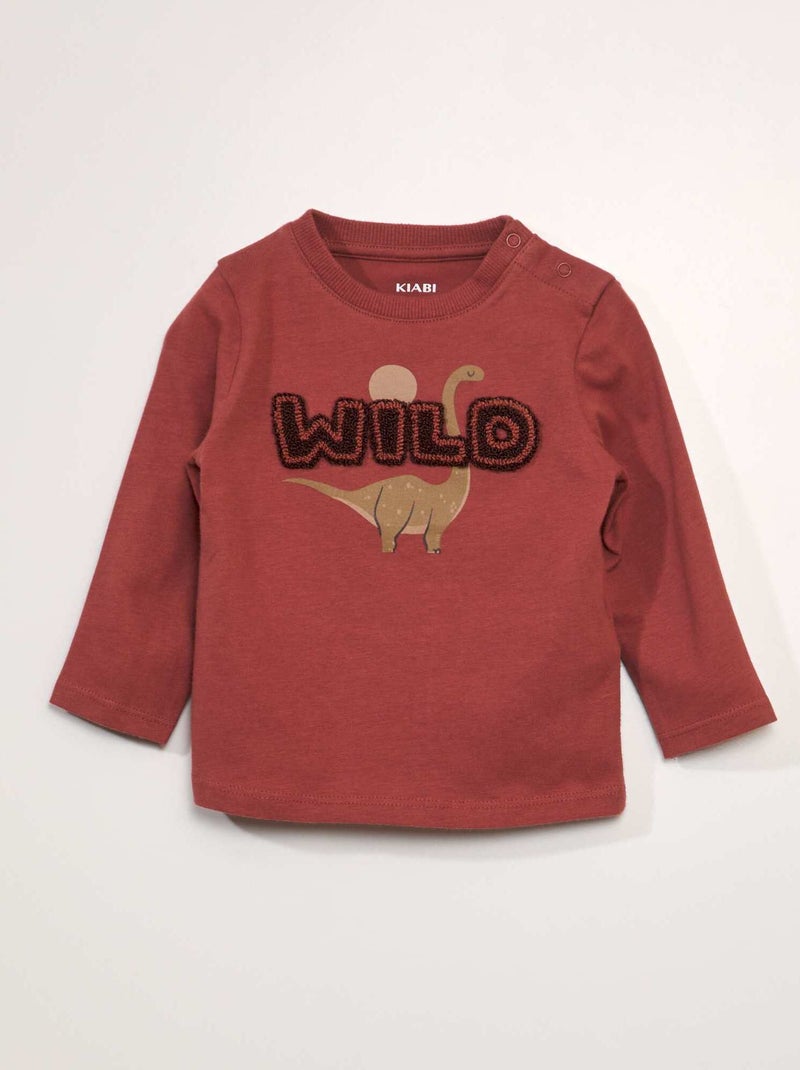 Tee-shirt chiné avec imprimé en bouclette Rouge - Kiabi
