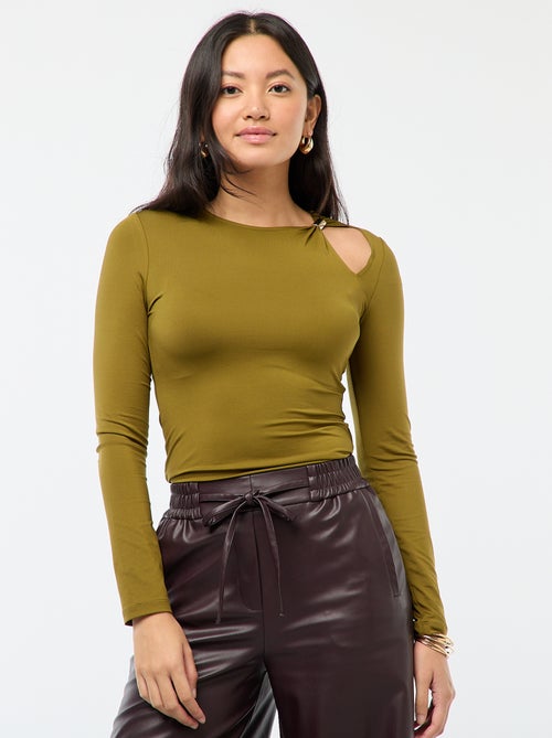 Tee-shirt cintré avec détail doré - Kiabi