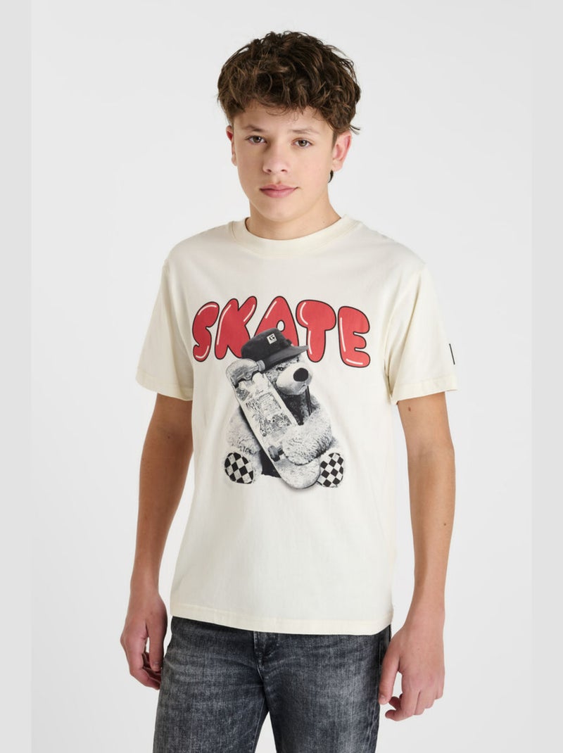 Tee-Shirt CLYDEBO 'Le Temps Des Cerises' Blanc - Kiabi