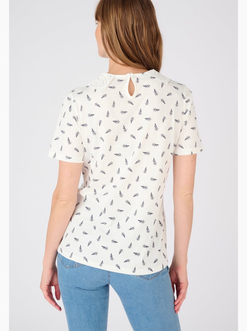 Tee-shirt col broderie anglaise - Damart Blanc - Kiabi