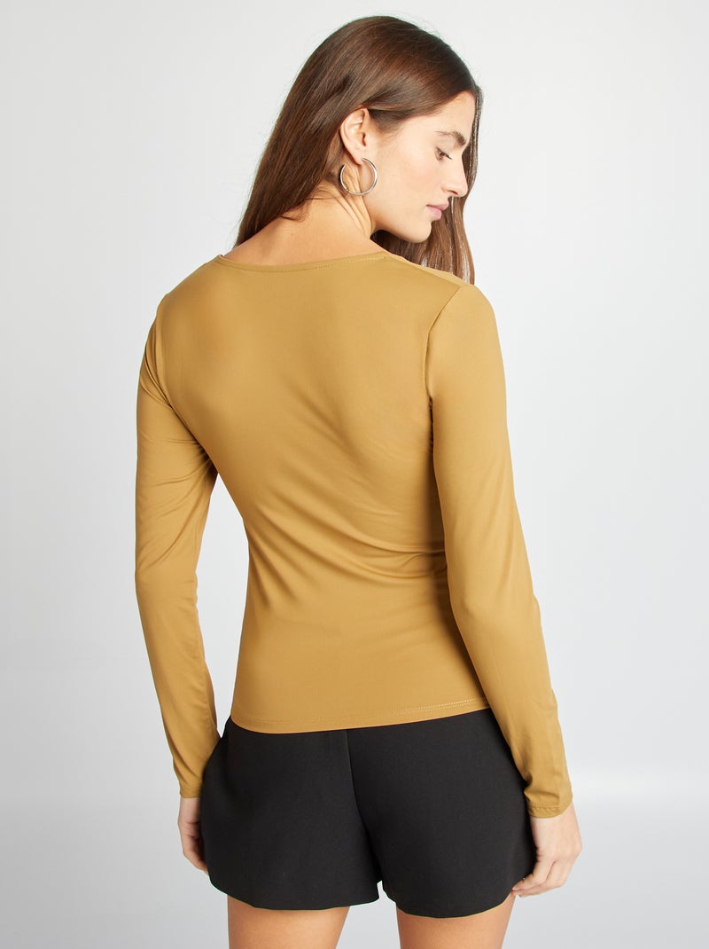 Tee-shirt col carré Marron - Kiabi