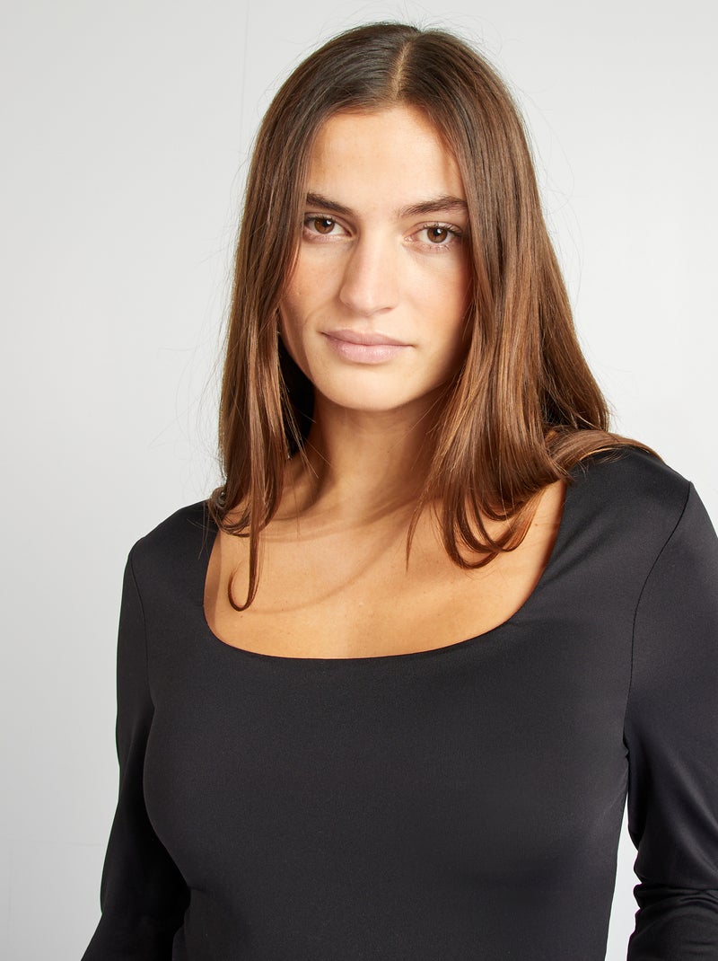 Tee-shirt col carré noir - Kiabi