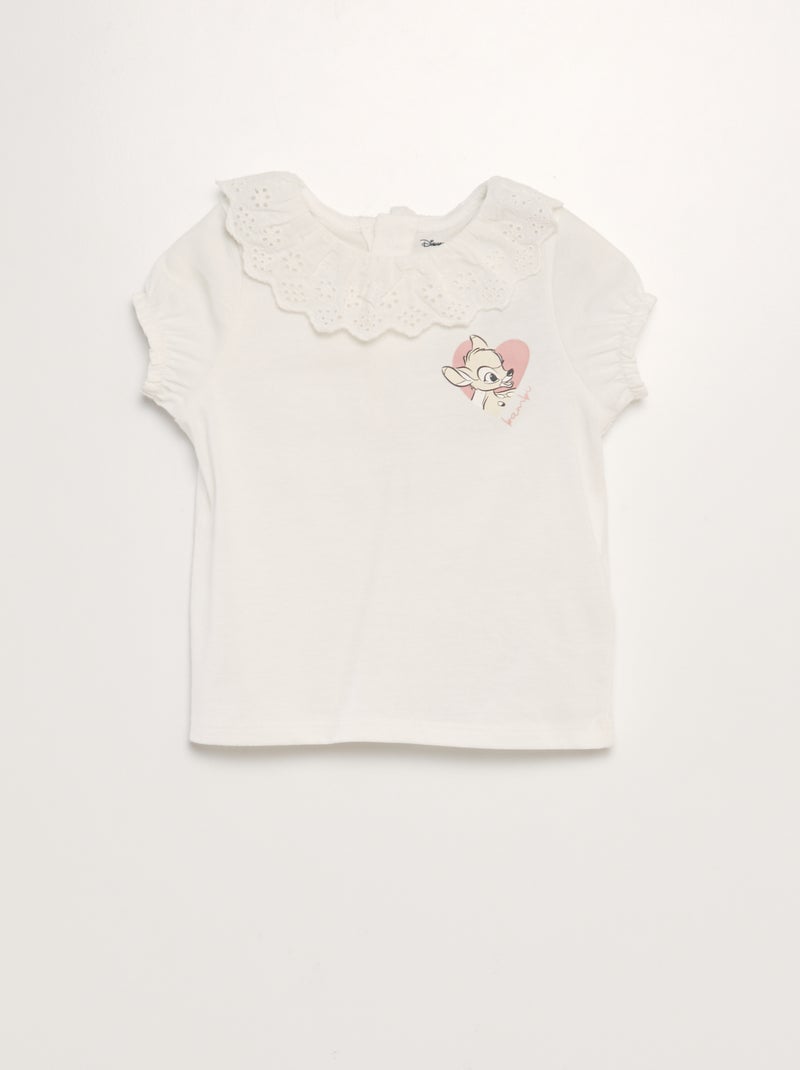 Tee-shirt col claudine 'Disney' Blanc Bambi - Kiabi