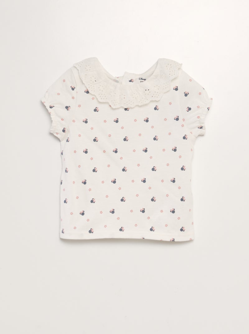 Tee-shirt col claudine 'Disney' Blanc Minnie - Kiabi