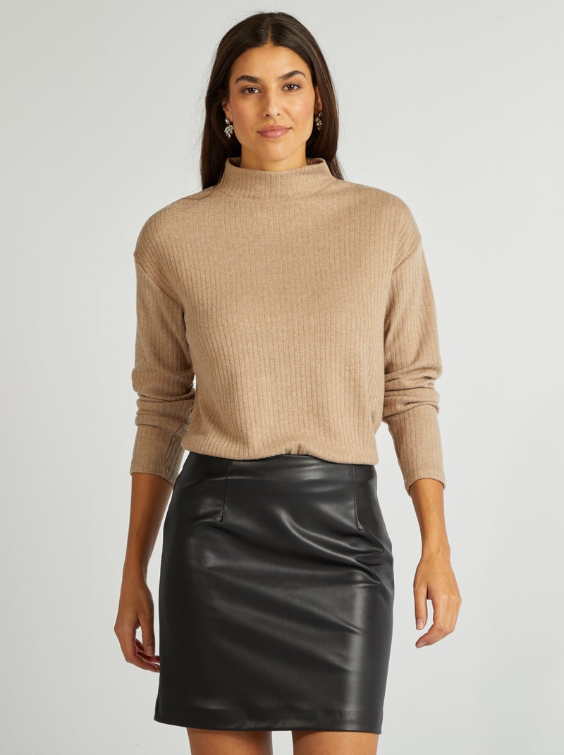 Tee-shirt col montant Beige - Kiabi