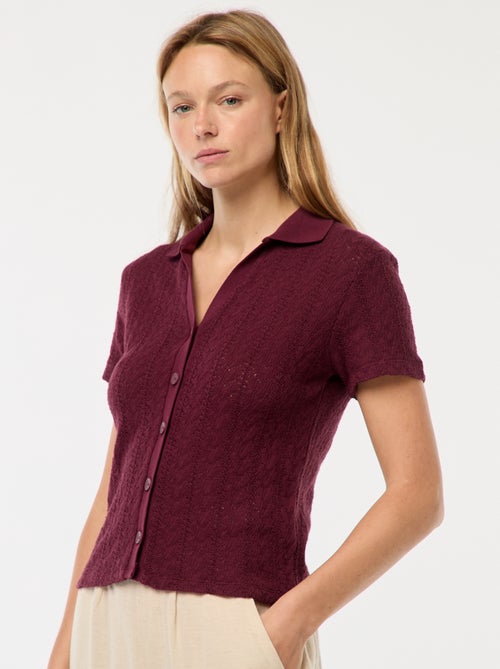 Tee-shirt col polo maille crochet - Kiabi