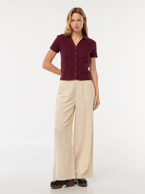 Tee-shirt col polo maille crochet - Kiabi