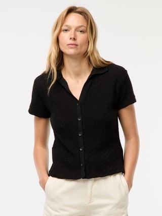 Tee-shirt col polo maille crochet