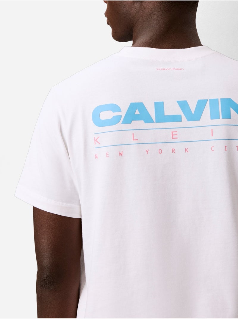 Tee Shirt col rond - Calvin Klein Blanc Bleu - Kiabi