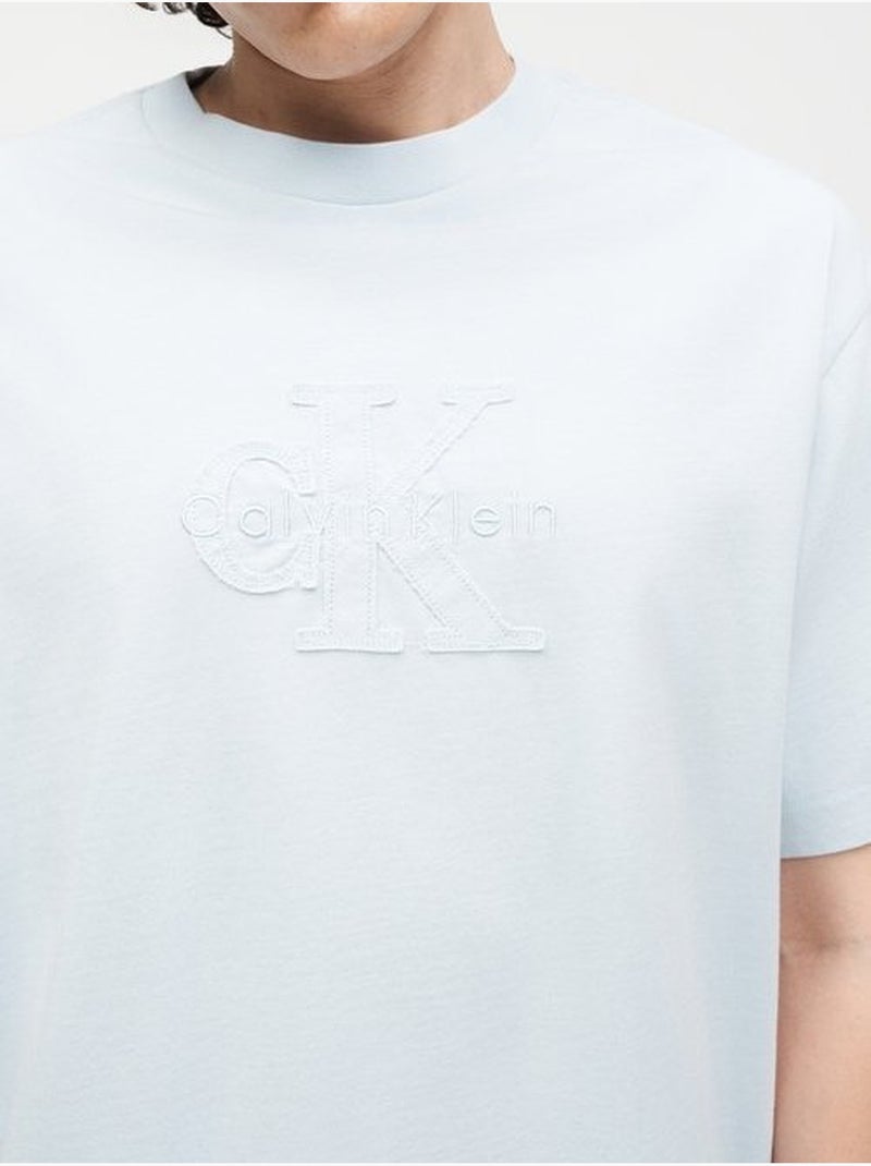 Tee shirt col rond - calvin klein Bleu ciel - Kiabi