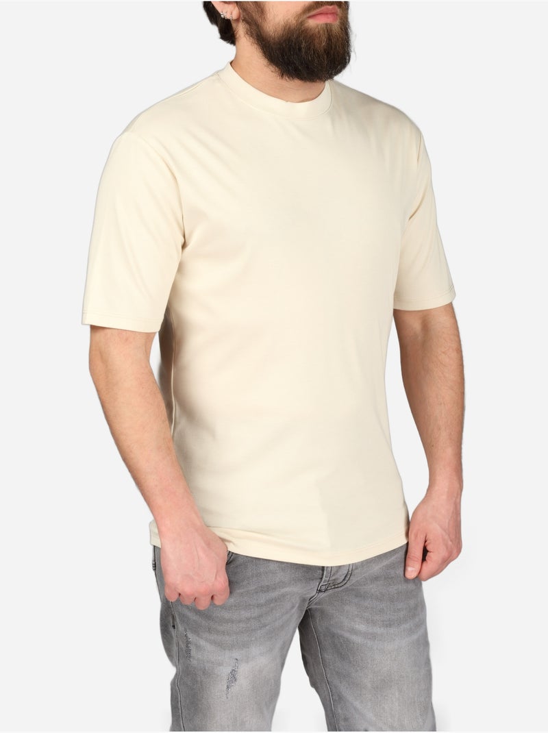 Tee Shirt col rond - Frilivin Beige - Kiabi