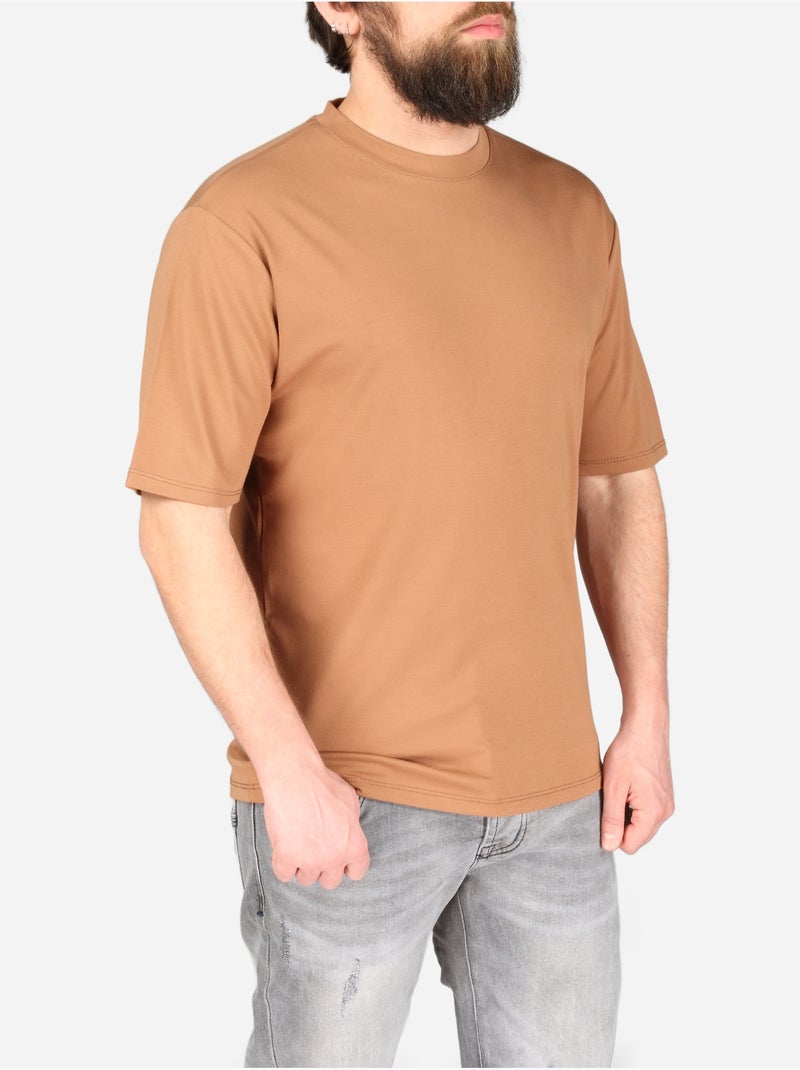 Tee Shirt col rond - Frilivin Camel - Kiabi