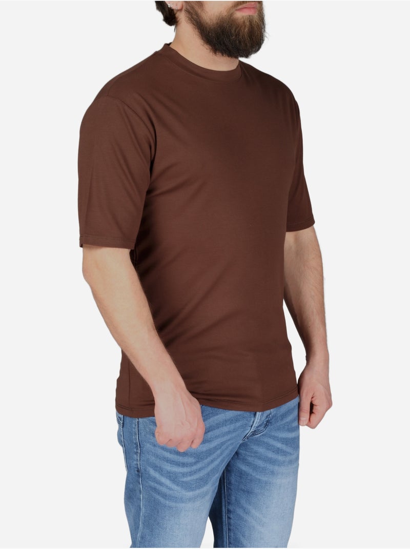 Tee Shirt col rond - Frilivin Marron foncé - Kiabi