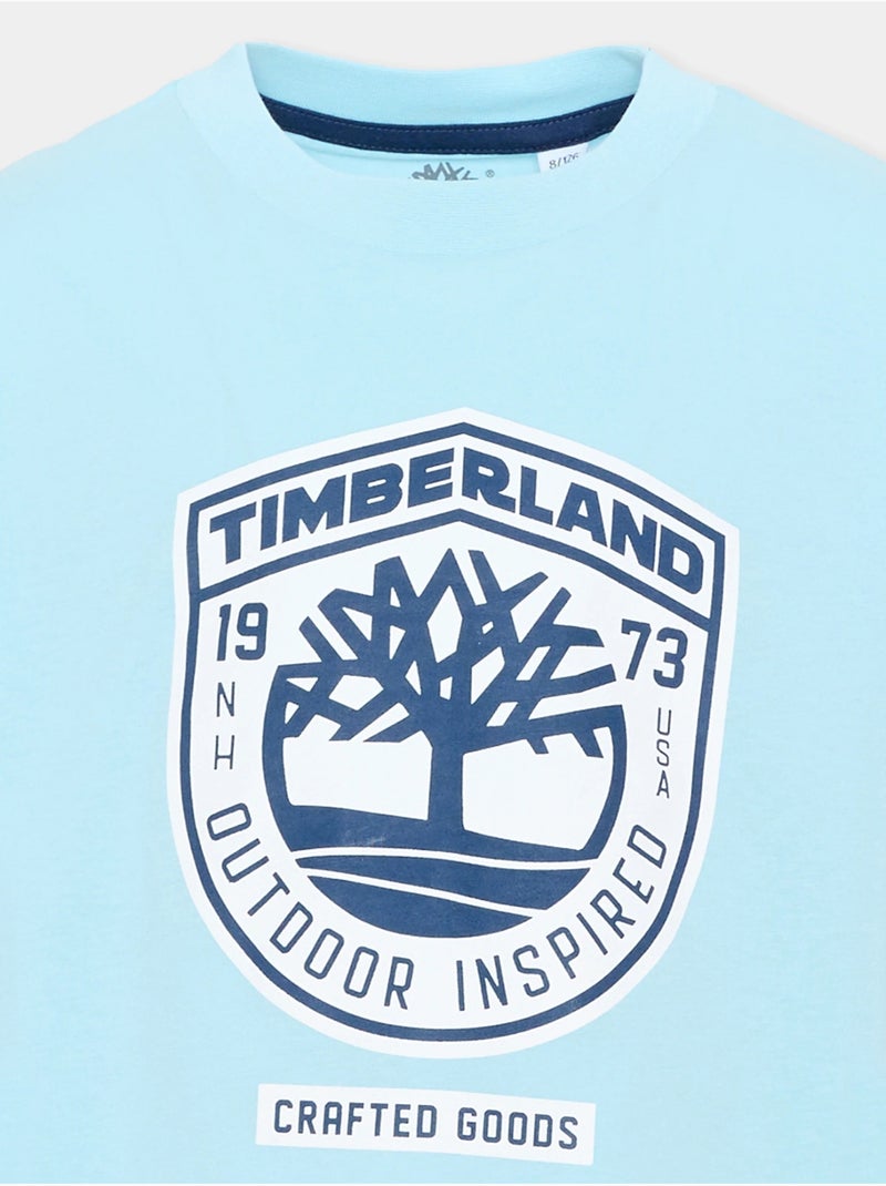 Tee shirt col rond - timberland Bleu clair - Kiabi