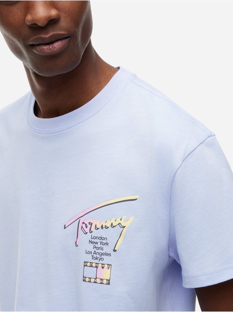 Tee Shirt col rond - Tommy jeans Bleu - Kiabi
